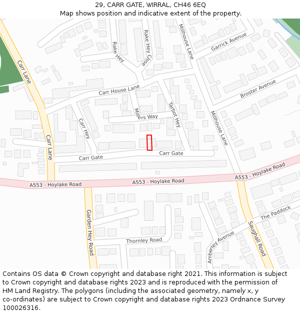 29, CARR GATE, WIRRAL, CH46 6EQ: Location map and indicative extent of plot