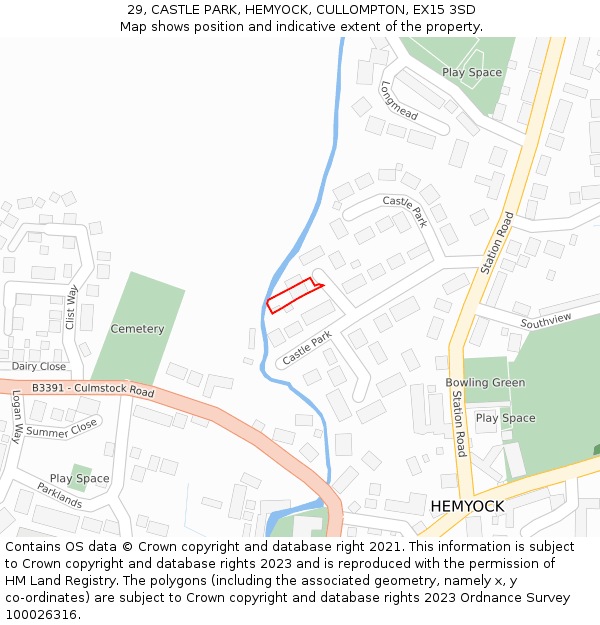 29, CASTLE PARK, HEMYOCK, CULLOMPTON, EX15 3SD: Location map and indicative extent of plot