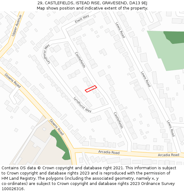 29, CASTLEFIELDS, ISTEAD RISE, GRAVESEND, DA13 9EJ: Location map and indicative extent of plot