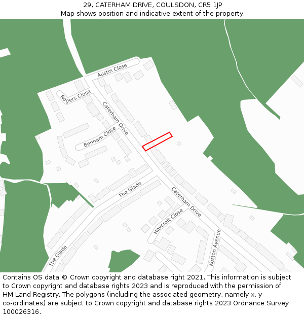 29, CATERHAM DRIVE, COULSDON, CR5 1JP: Location map and indicative extent of plot