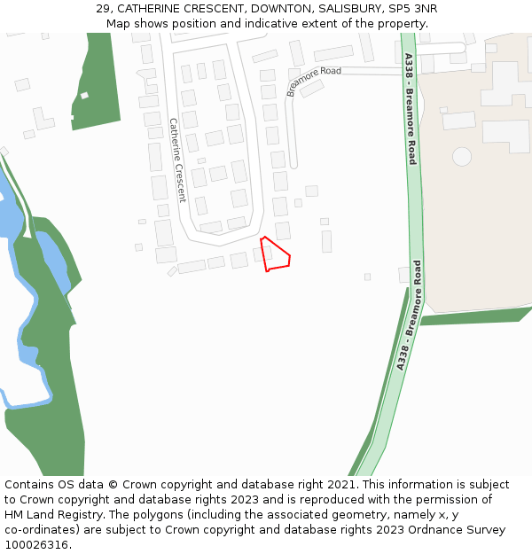 29, CATHERINE CRESCENT, DOWNTON, SALISBURY, SP5 3NR: Location map and indicative extent of plot