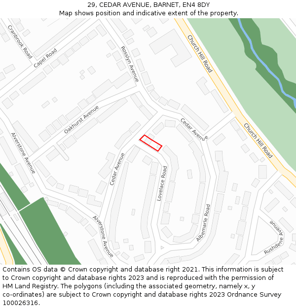 29, CEDAR AVENUE, BARNET, EN4 8DY: Location map and indicative extent of plot