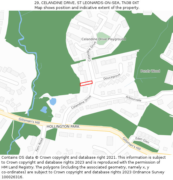 29, CELANDINE DRIVE, ST LEONARDS-ON-SEA, TN38 0XT: Location map and indicative extent of plot