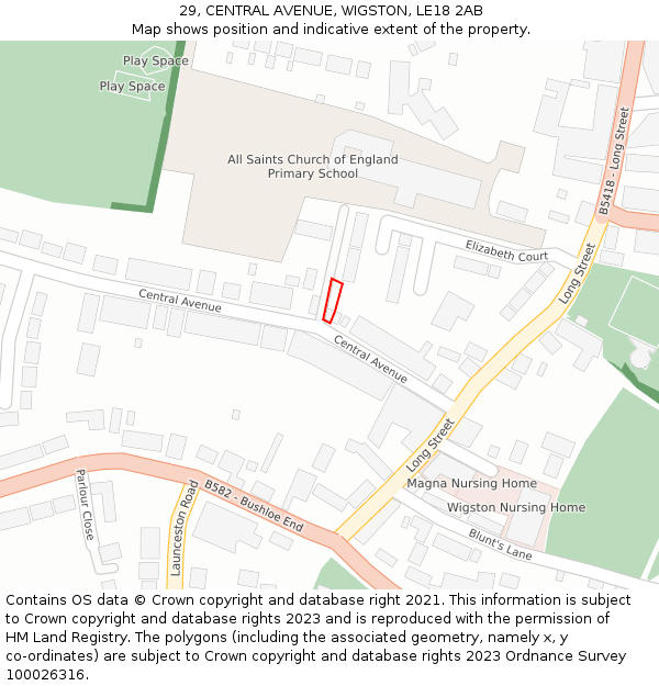 29, CENTRAL AVENUE, WIGSTON, LE18 2AB: Location map and indicative extent of plot
