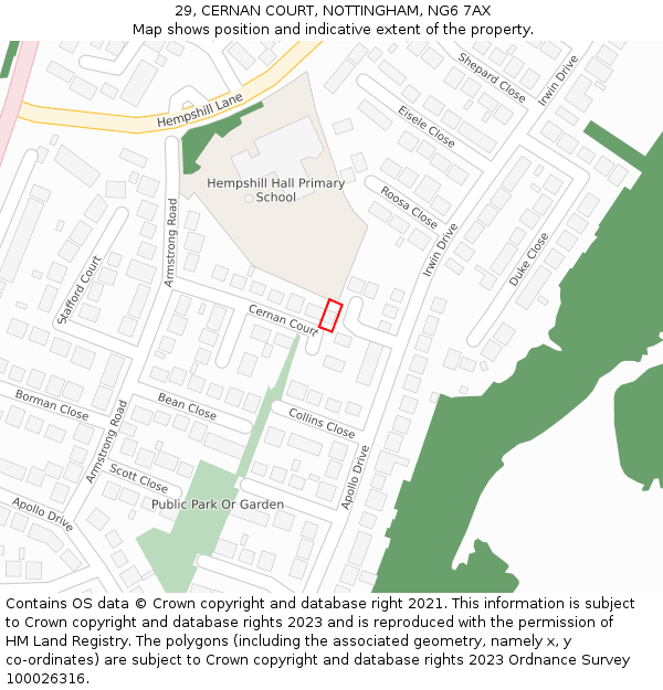 29, CERNAN COURT, NOTTINGHAM, NG6 7AX: Location map and indicative extent of plot