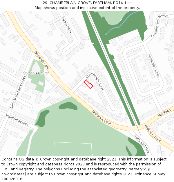 29, CHAMBERLAIN GROVE, FAREHAM, PO14 1HH: Location map and indicative extent of plot