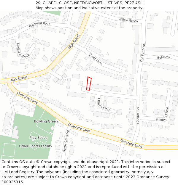 29, CHAPEL CLOSE, NEEDINGWORTH, ST IVES, PE27 4SH: Location map and indicative extent of plot