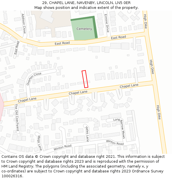 29, CHAPEL LANE, NAVENBY, LINCOLN, LN5 0ER: Location map and indicative extent of plot