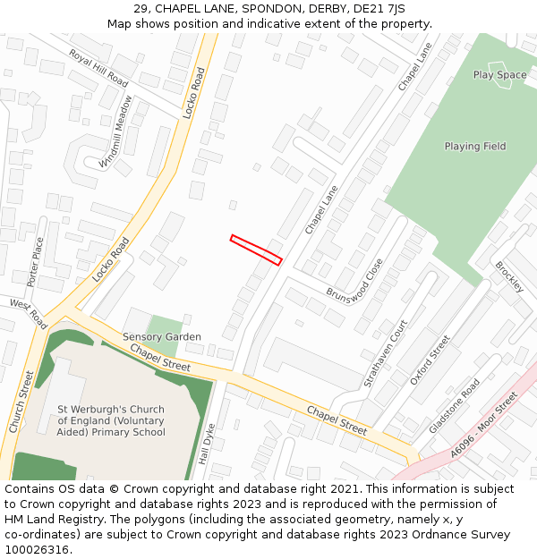 29, CHAPEL LANE, SPONDON, DERBY, DE21 7JS: Location map and indicative extent of plot