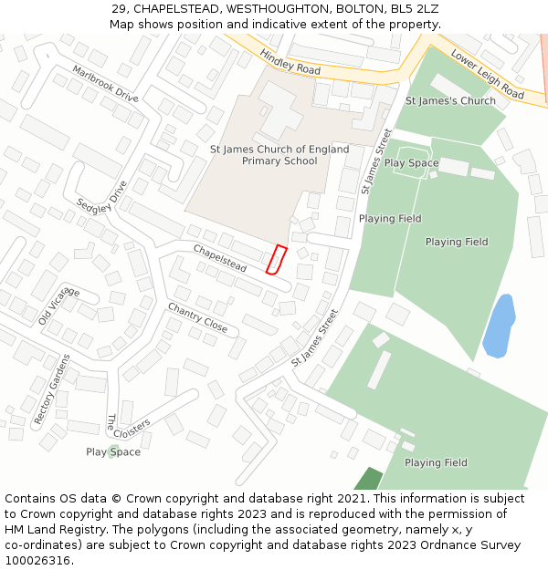 29, CHAPELSTEAD, WESTHOUGHTON, BOLTON, BL5 2LZ: Location map and indicative extent of plot