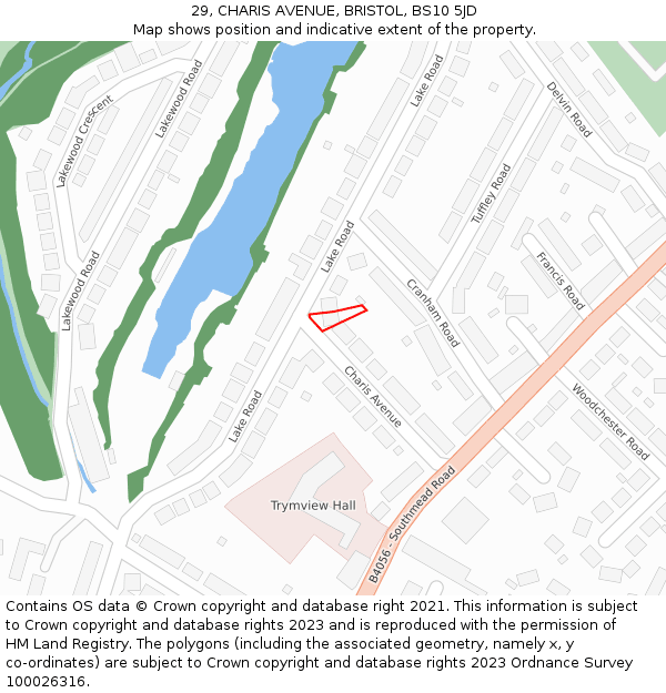 29, CHARIS AVENUE, BRISTOL, BS10 5JD: Location map and indicative extent of plot