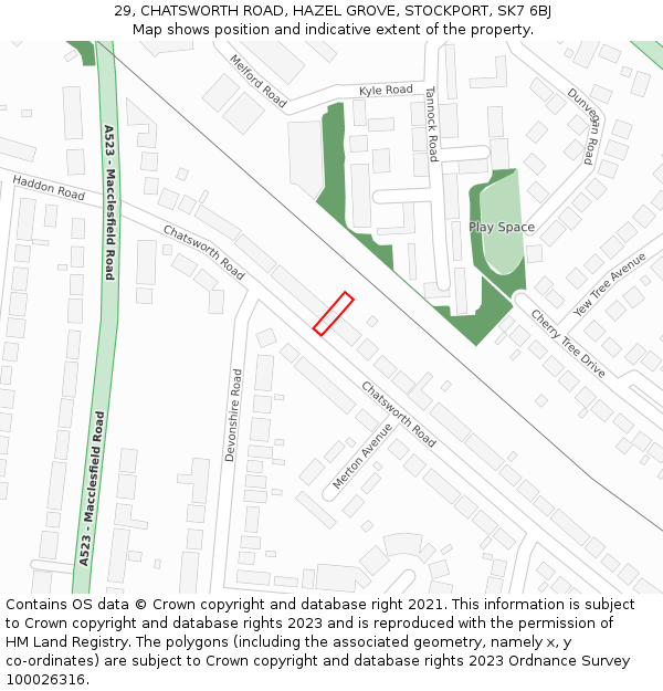 29, CHATSWORTH ROAD, HAZEL GROVE, STOCKPORT, SK7 6BJ: Location map and indicative extent of plot