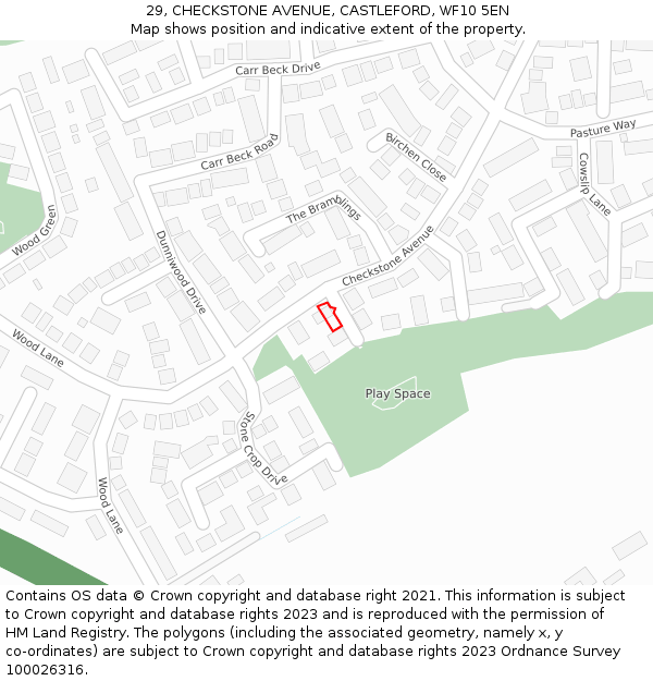 29, CHECKSTONE AVENUE, CASTLEFORD, WF10 5EN: Location map and indicative extent of plot