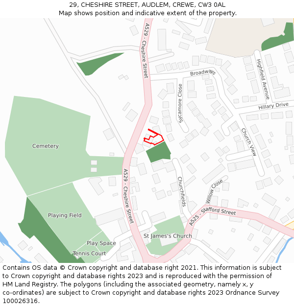 29, CHESHIRE STREET, AUDLEM, CREWE, CW3 0AL: Location map and indicative extent of plot