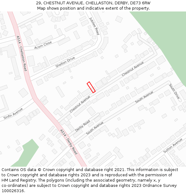 29, CHESTNUT AVENUE, CHELLASTON, DERBY, DE73 6RW: Location map and indicative extent of plot