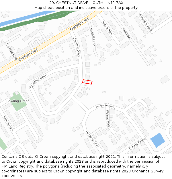 29, CHESTNUT DRIVE, LOUTH, LN11 7AX: Location map and indicative extent of plot