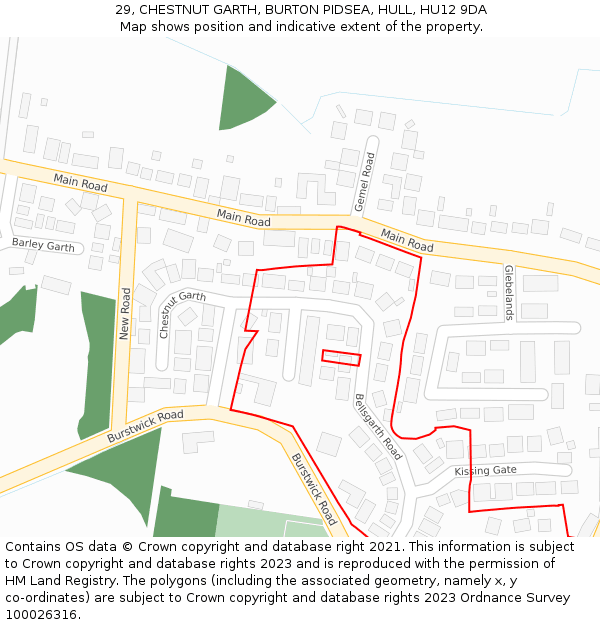 29, CHESTNUT GARTH, BURTON PIDSEA, HULL, HU12 9DA: Location map and indicative extent of plot