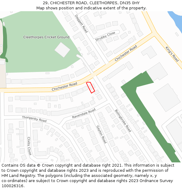 29, CHICHESTER ROAD, CLEETHORPES, DN35 0HY: Location map and indicative extent of plot