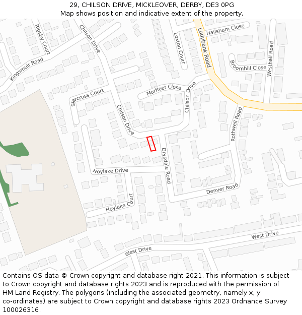 29, CHILSON DRIVE, MICKLEOVER, DERBY, DE3 0PG: Location map and indicative extent of plot