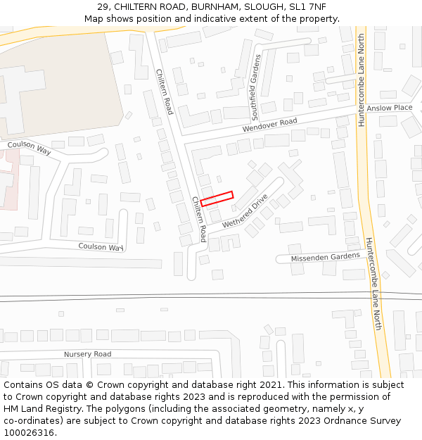 29, CHILTERN ROAD, BURNHAM, SLOUGH, SL1 7NF: Location map and indicative extent of plot
