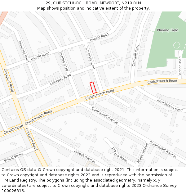 29, CHRISTCHURCH ROAD, NEWPORT, NP19 8LN: Location map and indicative extent of plot