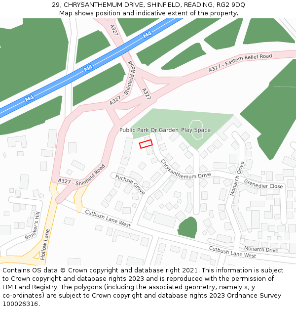 29, CHRYSANTHEMUM DRIVE, SHINFIELD, READING, RG2 9DQ: Location map and indicative extent of plot