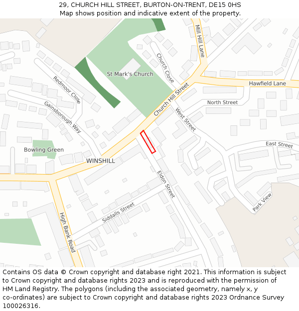 29, CHURCH HILL STREET, BURTON-ON-TRENT, DE15 0HS: Location map and indicative extent of plot