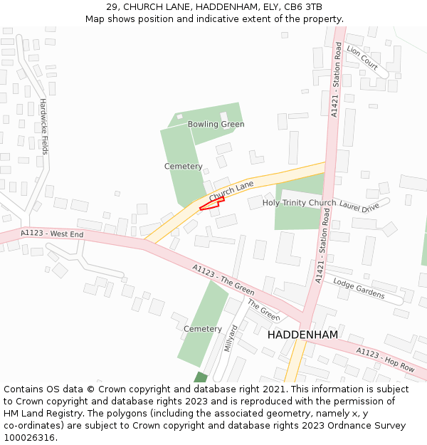 29, CHURCH LANE, HADDENHAM, ELY, CB6 3TB: Location map and indicative extent of plot