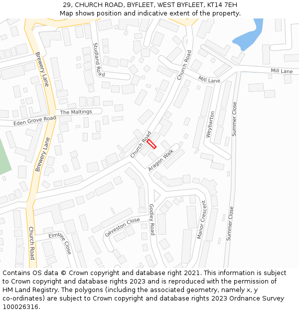 29, CHURCH ROAD, BYFLEET, WEST BYFLEET, KT14 7EH: Location map and indicative extent of plot