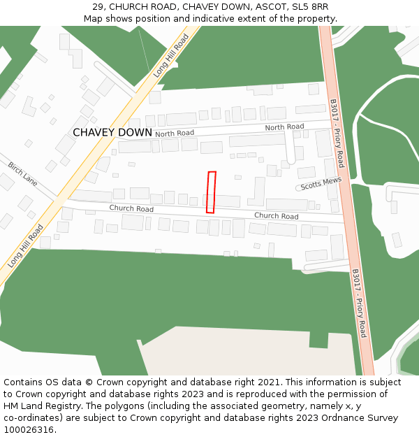 29, CHURCH ROAD, CHAVEY DOWN, ASCOT, SL5 8RR: Location map and indicative extent of plot