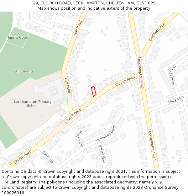 29, CHURCH ROAD, LECKHAMPTON, CHELTENHAM, GL53 0PS: Location map and indicative extent of plot