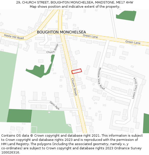 29, CHURCH STREET, BOUGHTON MONCHELSEA, MAIDSTONE, ME17 4HW: Location map and indicative extent of plot