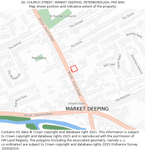 29, CHURCH STREET, MARKET DEEPING, PETERBOROUGH, PE6 8AN: Location map and indicative extent of plot