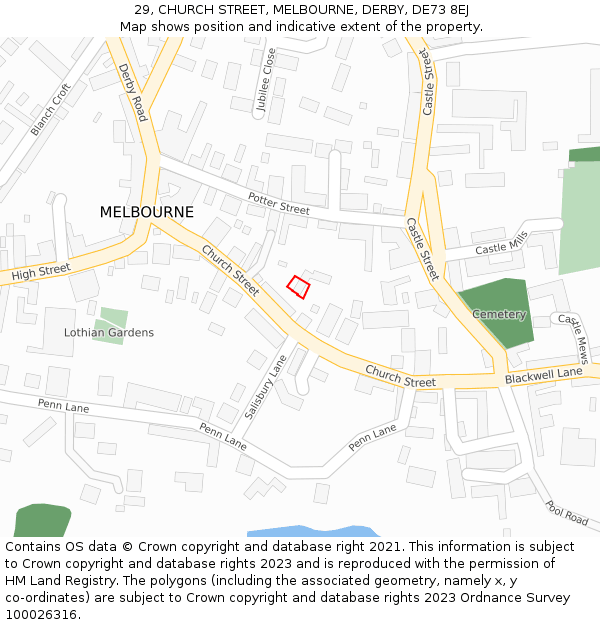 29, CHURCH STREET, MELBOURNE, DERBY, DE73 8EJ: Location map and indicative extent of plot