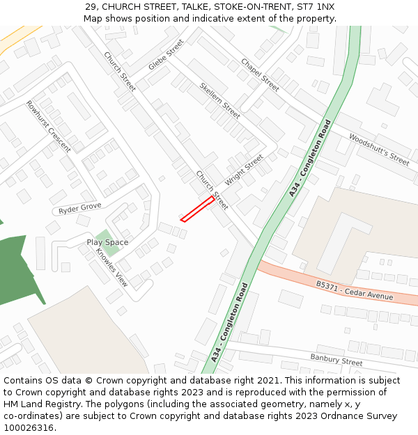 29, CHURCH STREET, TALKE, STOKE-ON-TRENT, ST7 1NX: Location map and indicative extent of plot