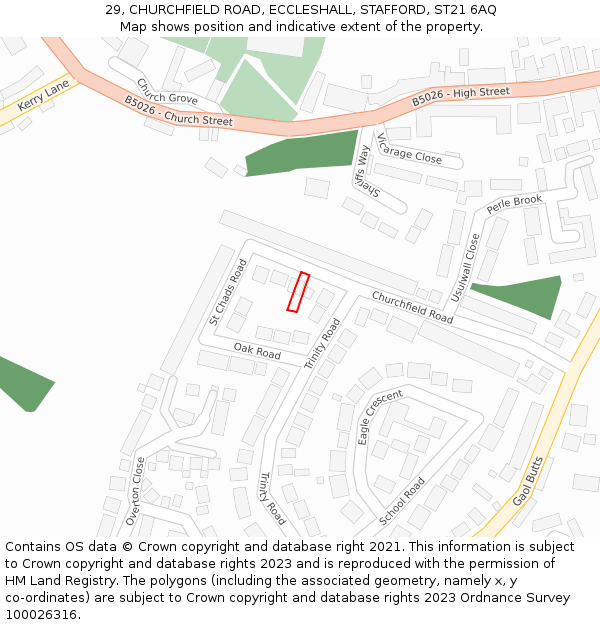 29, CHURCHFIELD ROAD, ECCLESHALL, STAFFORD, ST21 6AQ: Location map and indicative extent of plot