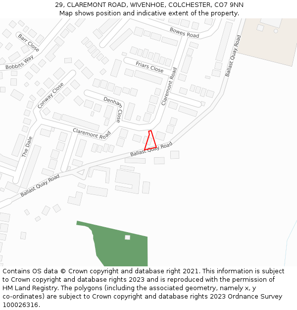 29, CLAREMONT ROAD, WIVENHOE, COLCHESTER, CO7 9NN: Location map and indicative extent of plot