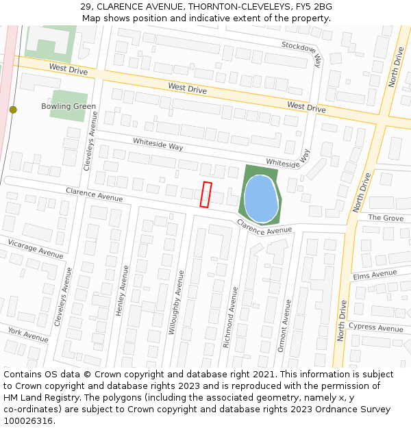 29, CLARENCE AVENUE, THORNTON-CLEVELEYS, FY5 2BG: Location map and indicative extent of plot