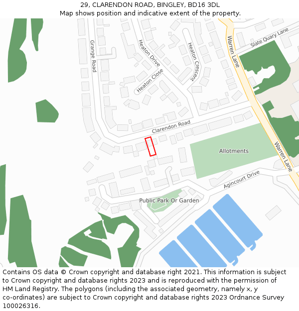 29, CLARENDON ROAD, BINGLEY, BD16 3DL: Location map and indicative extent of plot