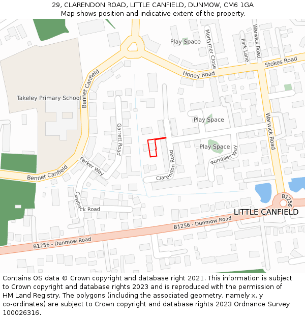 29, CLARENDON ROAD, LITTLE CANFIELD, DUNMOW, CM6 1GA: Location map and indicative extent of plot