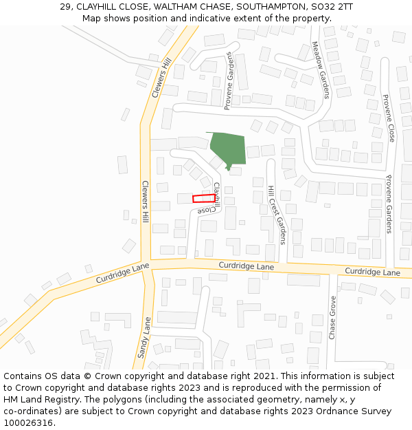 29, CLAYHILL CLOSE, WALTHAM CHASE, SOUTHAMPTON, SO32 2TT: Location map and indicative extent of plot