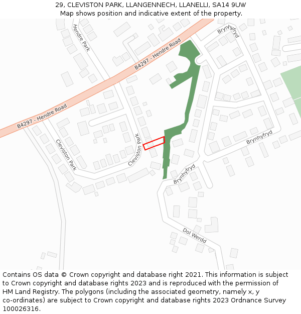 29, CLEVISTON PARK, LLANGENNECH, LLANELLI, SA14 9UW: Location map and indicative extent of plot