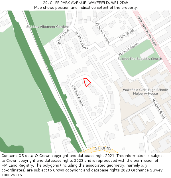 29, CLIFF PARK AVENUE, WAKEFIELD, WF1 2DW: Location map and indicative extent of plot