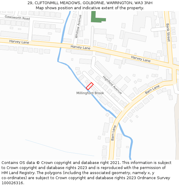 29, CLIFTONMILL MEADOWS, GOLBORNE, WARRINGTON, WA3 3NH: Location map and indicative extent of plot