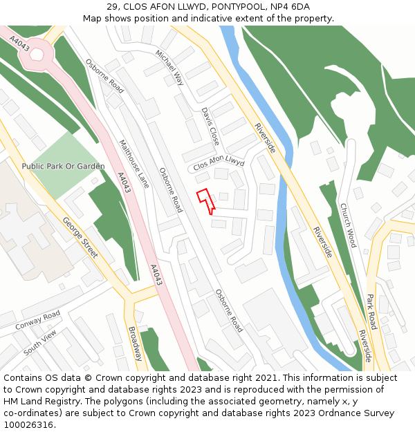 29, CLOS AFON LLWYD, PONTYPOOL, NP4 6DA: Location map and indicative extent of plot