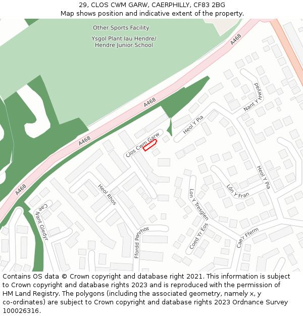 29, CLOS CWM GARW, CAERPHILLY, CF83 2BG: Location map and indicative extent of plot