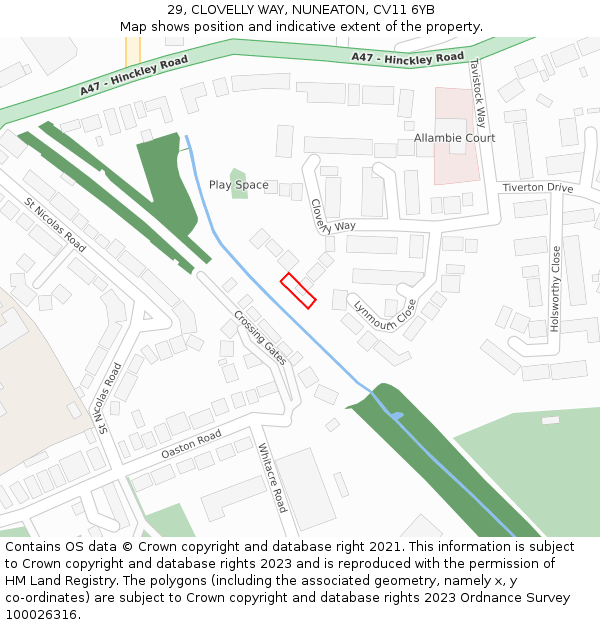 29, CLOVELLY WAY, NUNEATON, CV11 6YB: Location map and indicative extent of plot