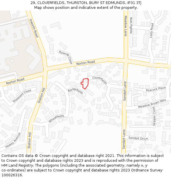 29, CLOVERFIELDS, THURSTON, BURY ST EDMUNDS, IP31 3TJ: Location map and indicative extent of plot