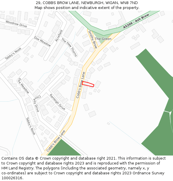 29, COBBS BROW LANE, NEWBURGH, WIGAN, WN8 7ND: Location map and indicative extent of plot