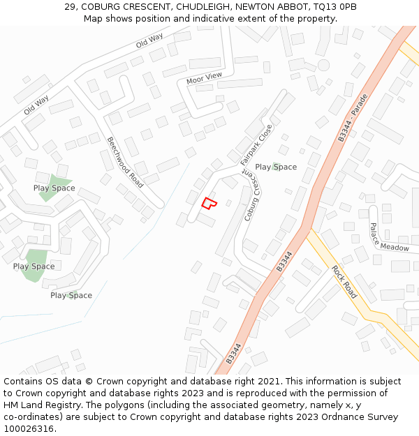29, COBURG CRESCENT, CHUDLEIGH, NEWTON ABBOT, TQ13 0PB: Location map and indicative extent of plot